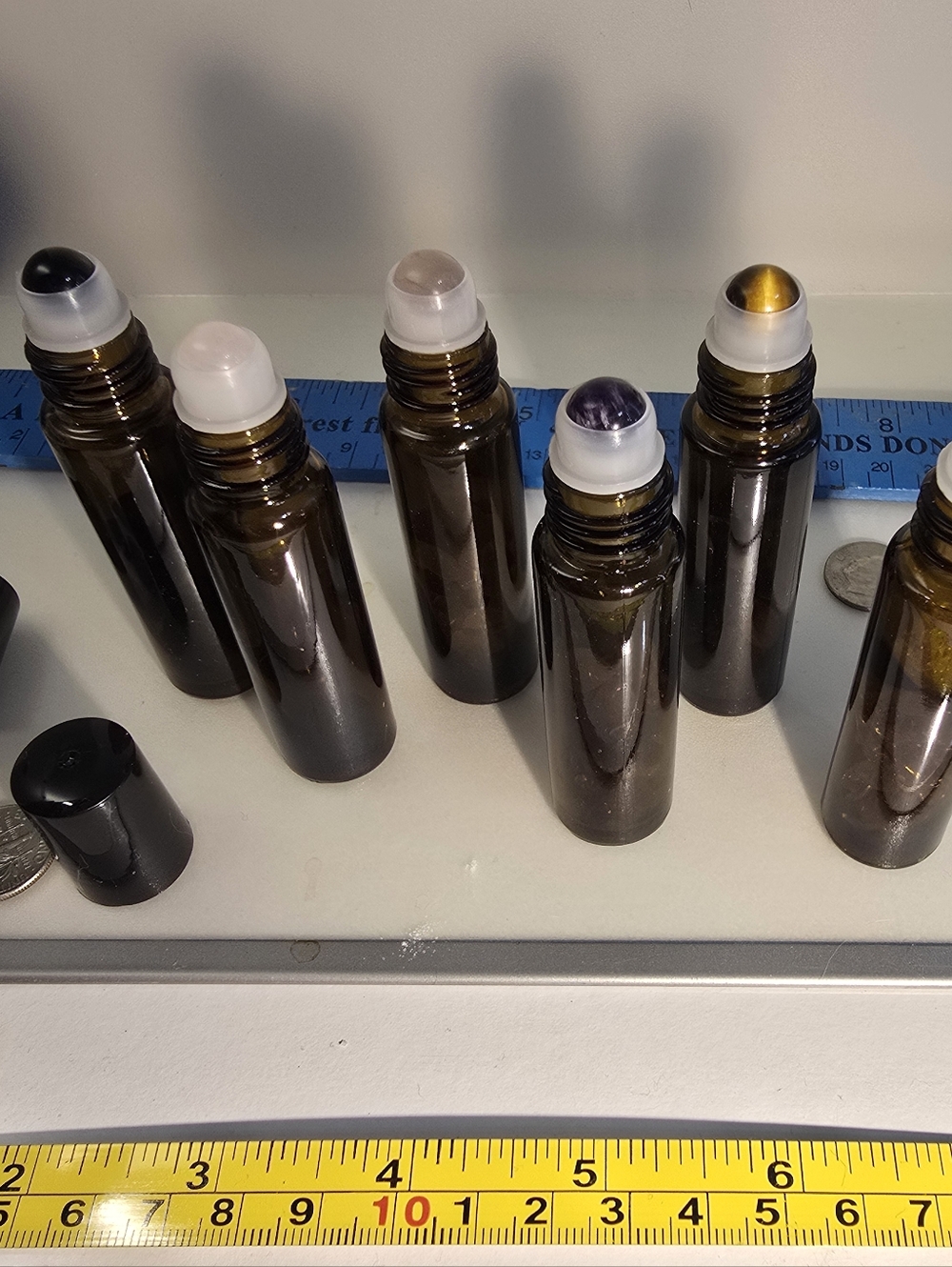 Amber Glass Roller Bottles with Crystal Roller Balls